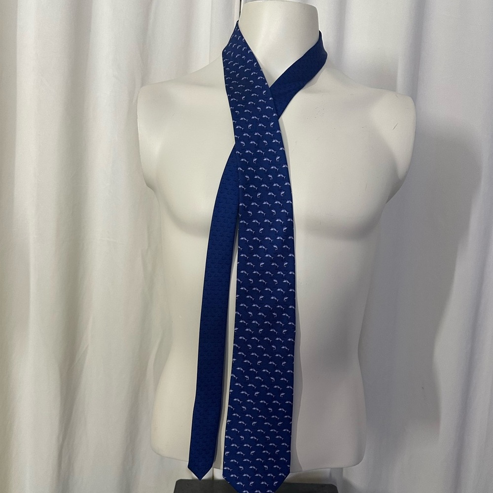 Tommy Hilfiger Blue Tie White Shark Print Novelty Silk Tie Classic Fun